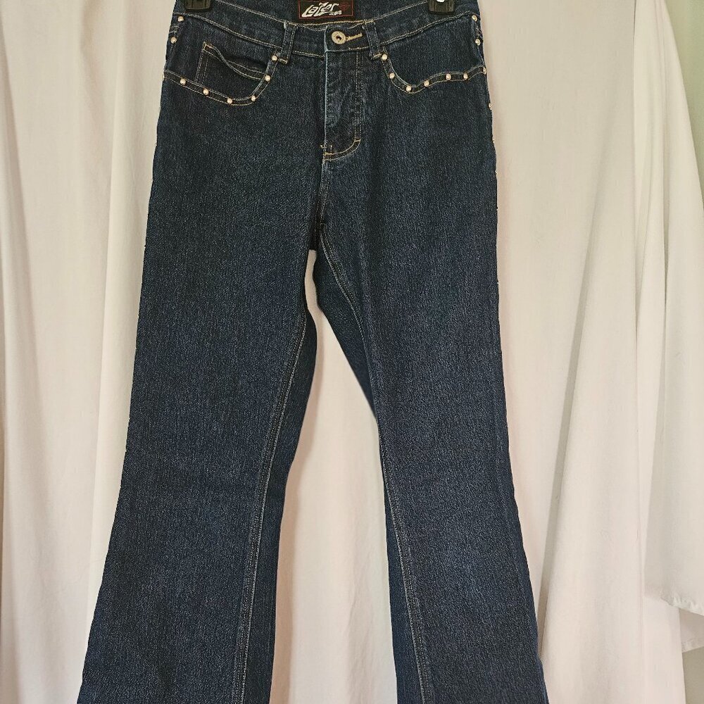 Lazer Flare High Rise‎ Silver Stud Embellished Straight Leg Jeans Size 3